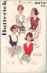 9474 BUTTERICK 1960 4 STYLES 1-2 BREASTED VESTS.  WESKITS PATTERN 16 36 UNCUT